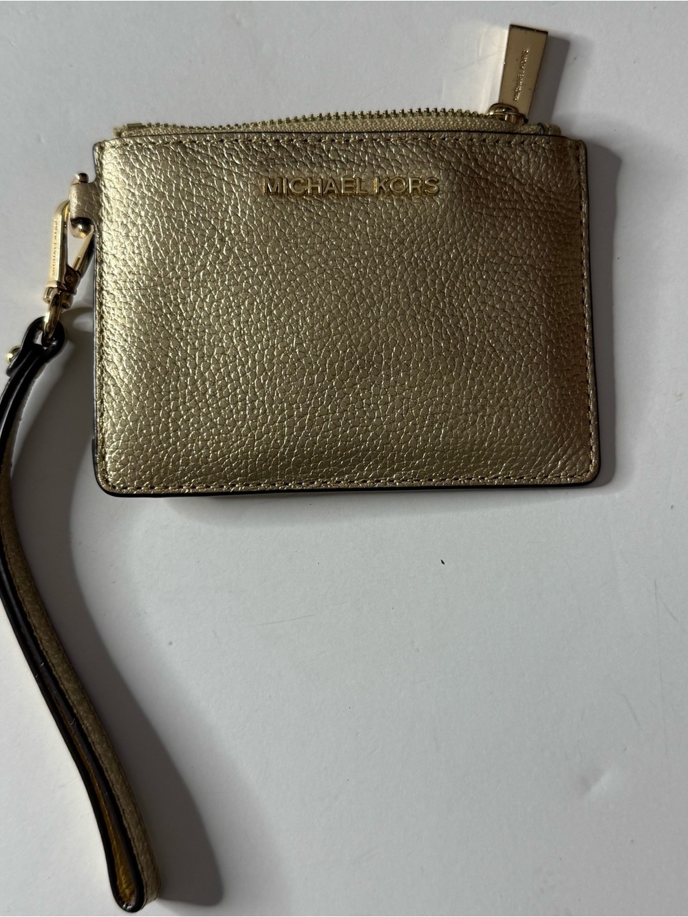 Michael Kors Gold Leather Wristlet Card Case with Strap